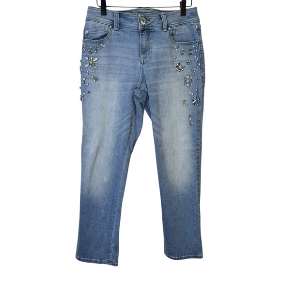 INC Denim Skinny Leg Cropped Embellished Jeans Size 6 - Picture 1 of 12